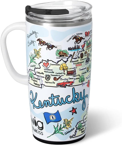 Swig Life 22oz Travel Mug, Insulated Tumbler with Handle and Lid, Travel Coffee Mug, Cup Holder Friendly, Stainless Steel 22 oz Tumbler, Reusable Insulated with Lid (Kentucky)