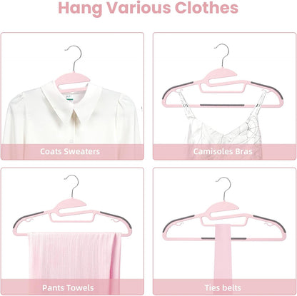 BAGAIL Plastic Hangers 50 Pack with Non-Slip Design,0.2 Inches Thick, 360°Swivel Hook Space Saving Organizer for Bedroom Closet,Shirts,Pants(Pink- S Shaped)