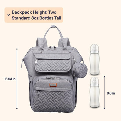 BabbleRoo Diaper Bag Backpack, Multifunction Large Bags with Changing Pad & Stroller Straps & Pacifier Case, Unisex Stylish Travel Back Pack Nappy Changing Bag for Moms Dads (gray)