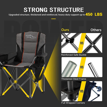 FAIR WIND 2 Pack Oversized Fully Padded Camping Chair with Lumbar Support, Heavy Duty Cooler Bag Fold Chair Support 450 LBS