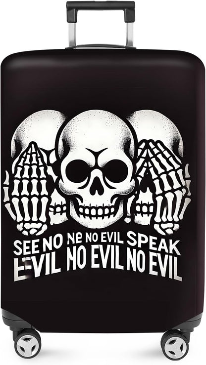 ANNA QUEEN Gothic Skull Luggage Cover, “See No Evil, Hear No Evil, Speak No Evil” Skeleton Design, Stretchable, Washable Suitcase Protector for 32-34 Inch Travel Suitcases