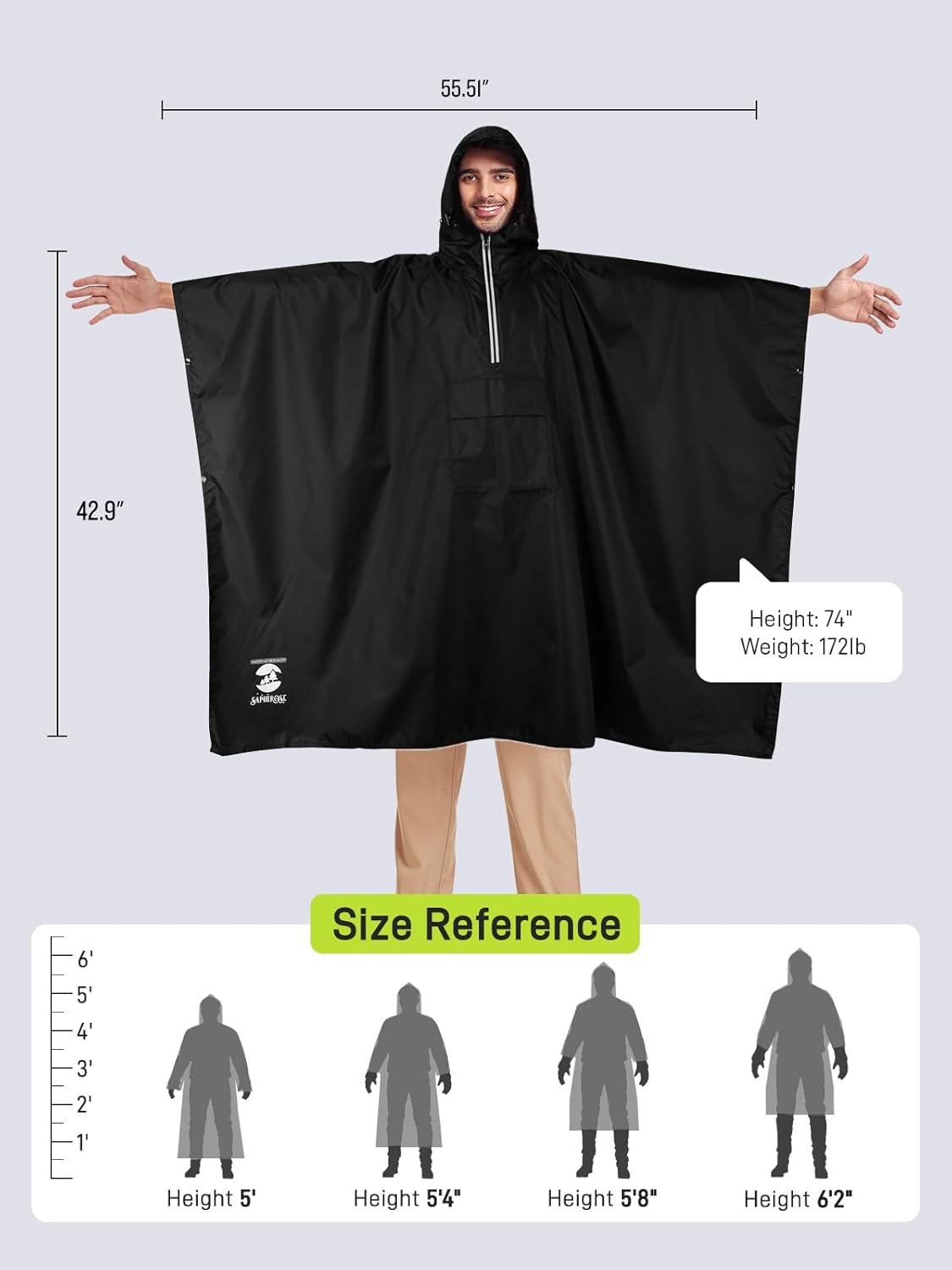 SaphiRose Hooded Rain Poncho Waterproof Raincoat Jacket for Men Women Adults