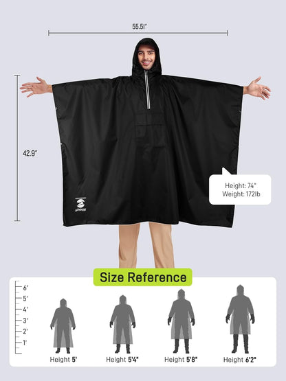 SaphiRose Hooded Rain Poncho Waterproof Raincoat Jacket for Men Women Adults