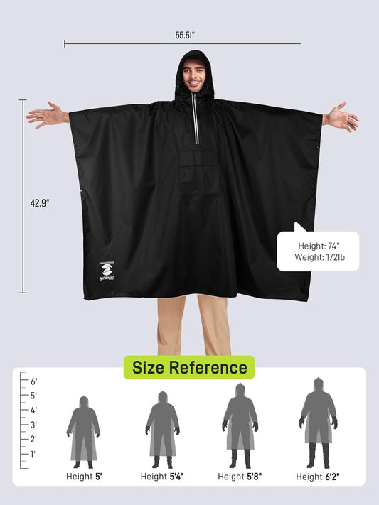 SaphiRose Hooded Rain Poncho Waterproof Raincoat Jacket for Men Women Adults