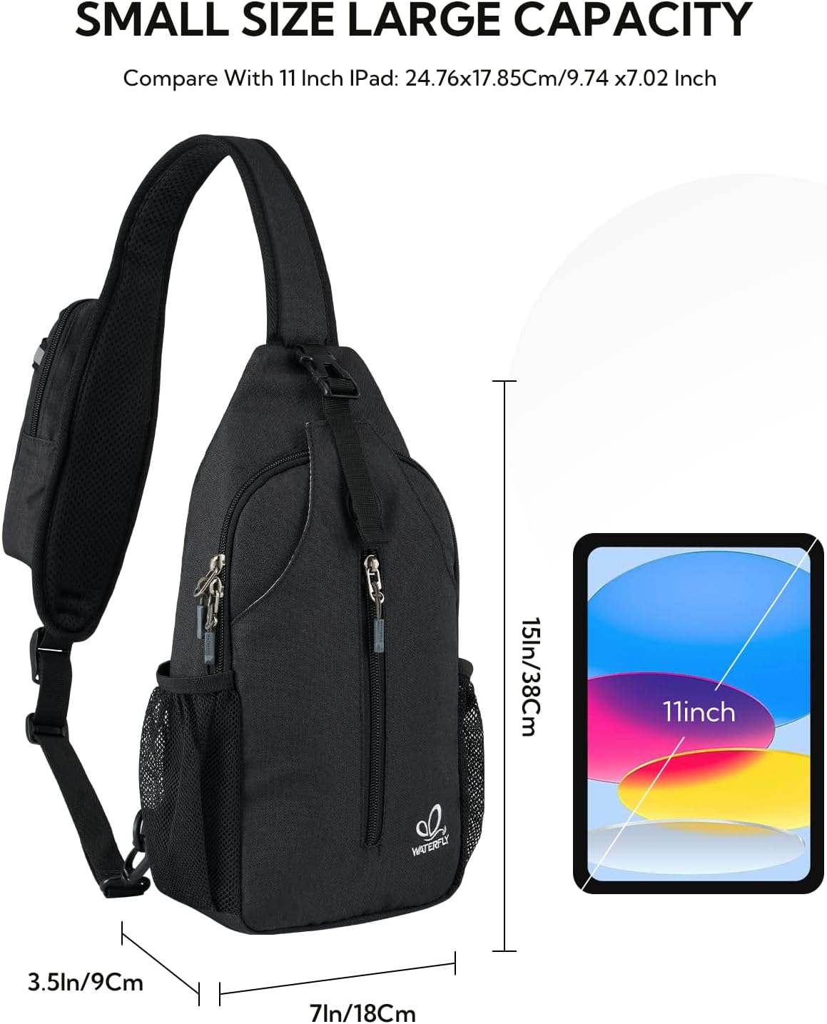 WATERFLY RFID Crossbody Sling Backpack Sling Bag Travel Hiking Chest Bag Daypack