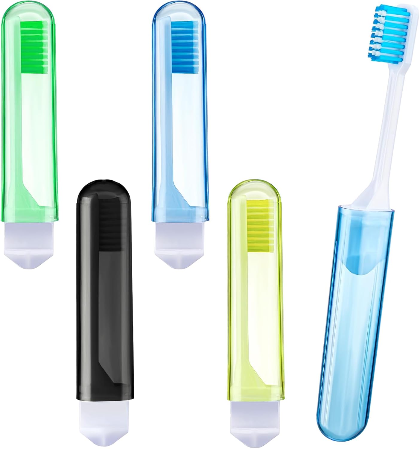 Patelai 4 Pcs Travel Toothbrush Set, Soft Bristle Mini Foldable Tooth Brush with Case, Individually Wrapped Small Portable Travel Size Toiletries Stuff for Camping (Fresh Color)