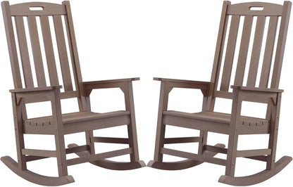 Psilvam Oversized Outdoor Rocking Chair Set of 2, Porch Rocker with 21" Wide Seat and 32" Tall Backrest, Pre-Assembled with Most Components for Effortless Installation (Brown)