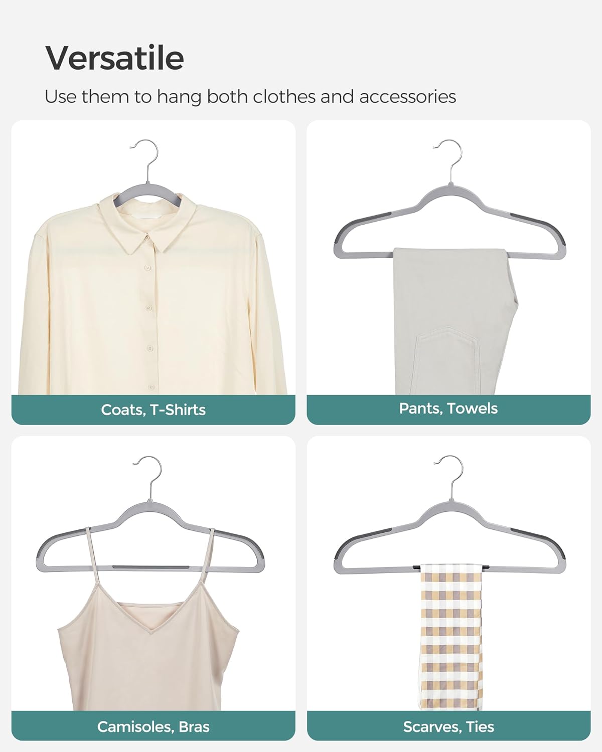 SONGMICS Clothes Hangers, Pack of 30 Plastic Coat Hangers, Space-Saving, Light Gray and Dark Gray UCRP30G