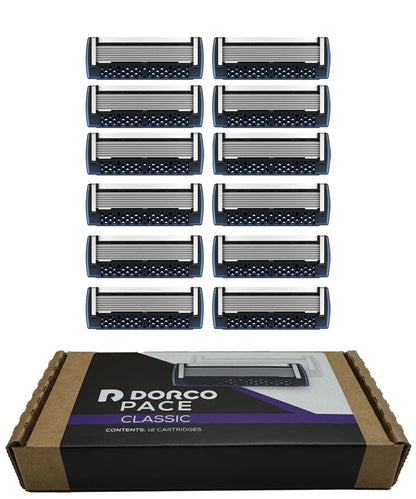 DORCO Pace Classic - Seven Blade Razor System with Pivoting Head and Premium Handle- 12 Pack Refill (No Handle)