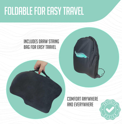 Premium Foldable Travel Seat Cushion - for Relief of Lower Back, Sciatic, Butt and Tailbone Pain - for Home & Office Use, Perfect for Travel or Driving - Coccyx Seat Cushion