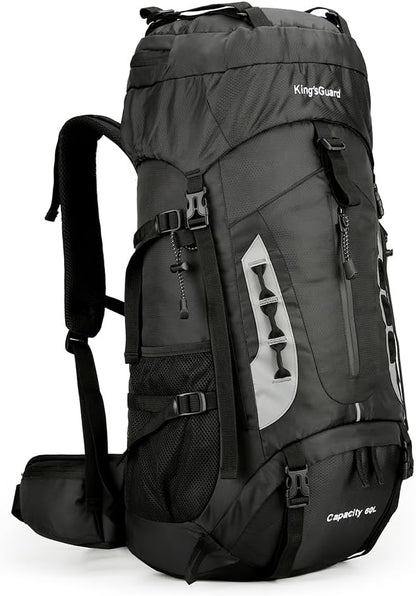 King'sGuard 60L Hiking Backpack Lightweight Camping Backpack with Rain Cover Large Waterproof Packable Outdoor Trekking Travel Backpack for Men Women (Black)