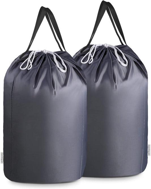 MCleanPin 140L Washable Laundry Bags with Handles,Dirty Clothes Storage for College Dorm or Travel, Laundry Liner Fit Most Laundry Hamper or Basket,2 Pack (Elegant Grey)
