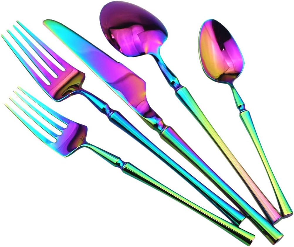 Gugrida 20 piece Rainbow Flatware Set 304 Stainless Steel Fork Spoon Cutlery Luxury Mirror Polished Colorful Silverware, Dishwasher Safe, Service for 4