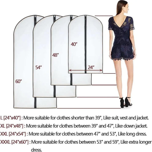 Garment Bags for Hanging Clothes 12 PCS Transparent Waterproof Dustproof Storage for Wardrobe Storage Suit Covers for Closet Cloth Cover Washable Clear Reuse Full Zipper for Suits Gowns 24''x40''