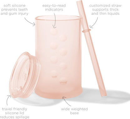 Olababy Clear View Silicone Training Cup with Straw Lid | Toddler Sippy Trainer 12mo+ | Unbreakable Water Drinking Cups for Kids 2yr+ | Baby Led Weaning & Feeding Supplies (Coral, 9 oz)