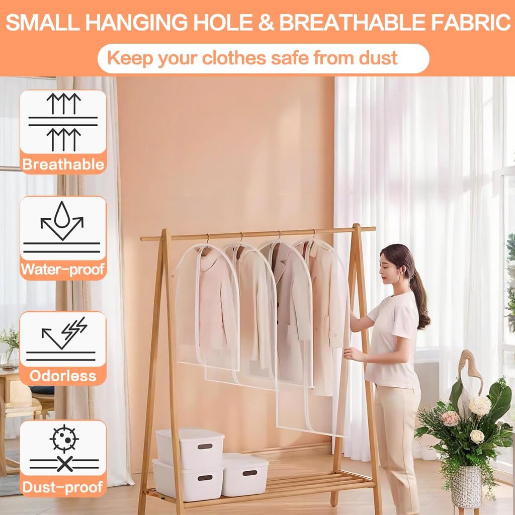 Garment Bags for Hanging Clothes (Set of 12) Suit Bags for Closet Storage Clothes Storage Bag Plastic Bag with Zipper for Suit, Sweaters Travel Laundry Wardrobe Closet Garment Dust Cover Bags