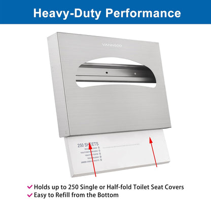 Toilet Seat Cover Dispenser Wall Mount, Commercial Stainless Steel Toilet Seat Cover Holder for Bathroom, Single or Half Fold