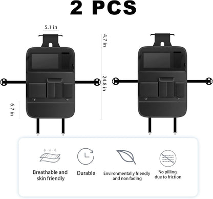 Car Seat Organizers,Multi-functional Back Seat Protectors, Storage Pouches, and Tray Holders (for Cars, Kids, Seat Back and Rear Seats) (Plain Black, 2 Pcs)