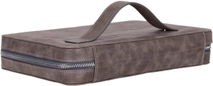Medicine Handmade Leather Cable Organizer Bag – Full-Grain Leather Travel Tech Case for Cords, Chargers & Accessories – Zippered Storage for Men & Women (Gray)