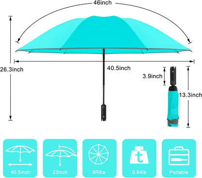 Lejorain Travel Folding Inverted Umbrella - Reverse LED Umbrellas Automatic Open and Close - Reflective Collapsible Reversible Umbrella