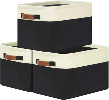 GhvyenntteS Large Fabric Storage Bins for Shelves with Metal Frame Opening & Hard Bottom Board, Collapsible Storage Baskets for Shelves 3 Pack, 15x11 Inch Baskets for Organizing Clothes Toys (Black)