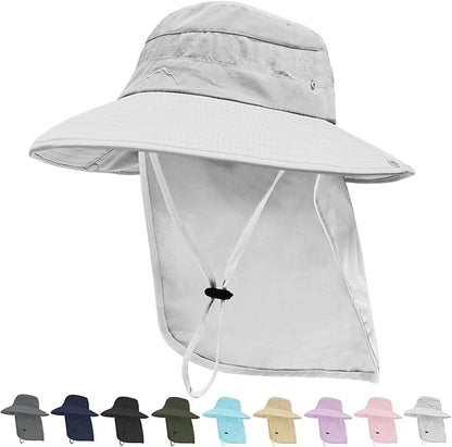 Sun Hats for Men Women, UPF50+ Protection Safari Hat,Wide Brim Fishing Hat with Neck Flap,Bucket Hats for Beach Hiking