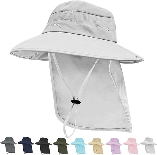 Sun Hats for Men Women, UPF50+ Protection Safari Hat,Wide Brim Fishing Hat with Neck Flap,Bucket Hats for Beach Hiking
