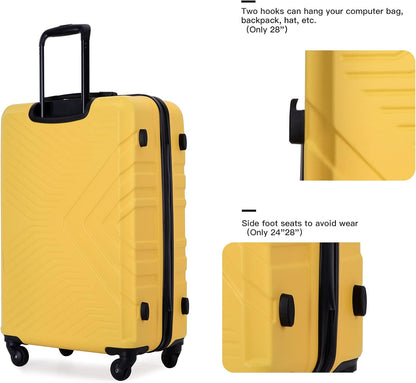 Campfun 3 Piece Luggage Sets, Hardshell ABS Luggage with TSA Lock, Carry On Suitcase Sets Lightweight Durable with 2 Hooks & Spinner Wheels, 20in/24in/28in - Yellow(C)
