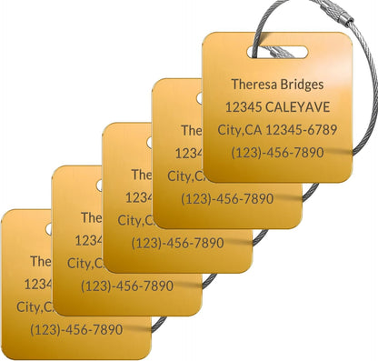 (5Pack Made in USA) Custom Personalized Luggage Tags-Customized Unique tag for Suitcase Backpack Travel,Bags (Golden (2 × 2))