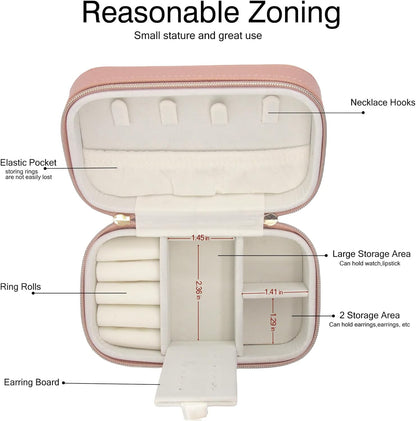 Travel Jewelry Case Bulk Of 2 For Women Weekend,Gold Zip, PU Leather Compact Jewelry Organizer For Earring Bracelets Pink Travel Jewelry Box Set Perfect For Small Bridesmaid Jewelry Box Gift