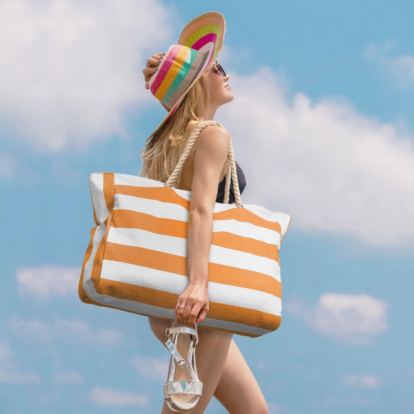 Becokan Beach Bags for Women Large Waterproof Beach Tote Bag Zipper Beach Bags Waterproof Sandproof Swim Pool Bag Large Tote