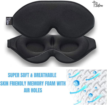 Sleep Mask with Earplugs & Zipper Bag 3D Memory Foam Eye Mask with Nose Support, Lash-Friendly, Blink Freely, Soft, Breathable, Adjustable, for Sleep, Travel, Insomnia, Meditation, Men & Women