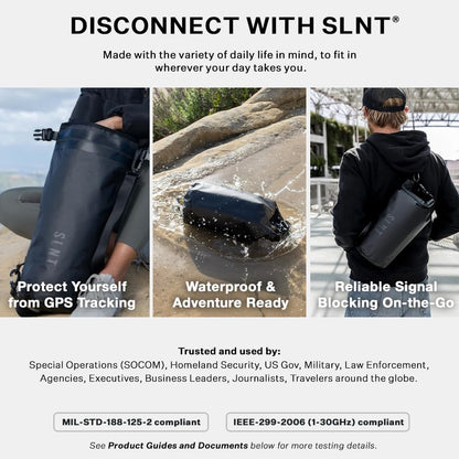 SLNT Waterproof Faraday Dry Bag - 420D Waterproof Nylon Signal Blocking Backpack - Protects Electronics from Water, Spying, Hacking - Blocks RFID, WiFi, Bluetooth, NFC, Cellular, GPS, EMF (10 Liter)