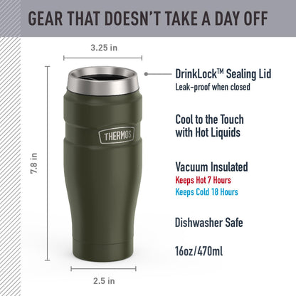THERMOS Stainless King Vacuum-Insulated Travel Tumbler, 16 Ounce, Army Green