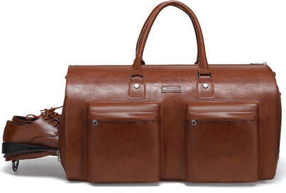 Leather Garment Bag for Travel, Modoker Carry On Suit Carrier Travel Bag with Shoulder Strap/Multiple Pockets - Ideal for Business Trips & Weekend Getaways - The Garment Duffel Bag for Traveling Men