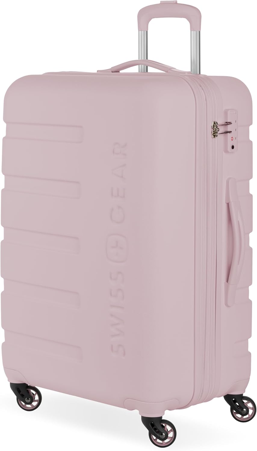 SwissGear 7366 Hardside Expandable Luggage with Spinner Wheels, Pink, Checked-Medium 23-Inch