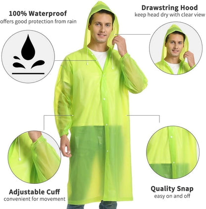 Opret 2 Pack Raincoats for Adults Reusable, EVA Rain Ponchos Lightweight Rain Coat Waterproof Rain Gear for Men and Women