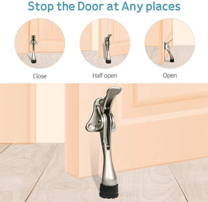 Door Stopper, One-Touch semi-Automatic Metal Door Stopper, with Non-Slip Rubber Tip for Wood, Concrete, Tiled, and Carpeted Floors (4inch x 1pack, Satin Nickel)