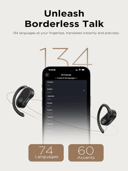 CXK AI Translation Earbuds Real Time 134 Languages 60H Playtime Translator Ear Buds Audifonos Traductores Inglés Español Wireless Earphones Bluetooth Headphones for Travel Business Learning Black