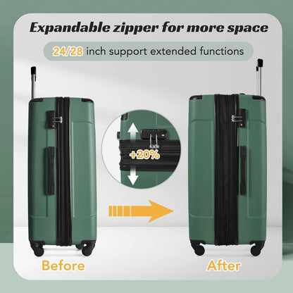 Merax Luggage Sets 2 Piece Suitcases with Wheels, Hardshell ABS Expandable and Lightweight, TSA Lock, Spinner Wheels, Carry On Luggage with Corner Guards (20 28 inch Green)