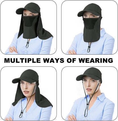 Foldable Sun Cap, Fishing Hats, UPF 50+ Protection Caps with Face Mask Neck Flap