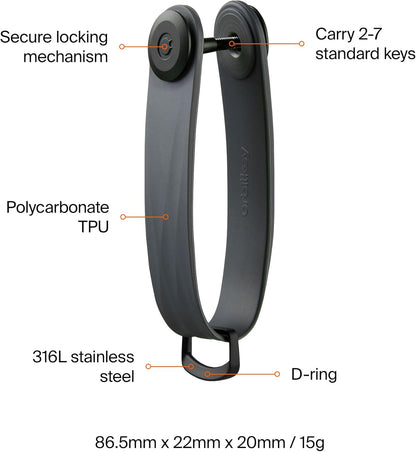 Orbitkey New Active Key Organizer Lite w/updated D-Ring | Weather Resistant, Stainless Steel Locking Mechanism