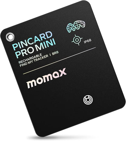 Momax Wallet Tracker Smart Finder - Rechargeable Slim Bluetooth Key Tracking Card with 1-Year Battery, Apple Find My (iOS Only), Item Locator for Luggage Tag, Suitcase, Passport, Backpacks, Mini Size