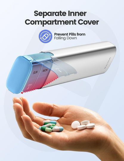 Vaydeer 7 Day Weekly Pill Organizer (Support 2 Times a Day), Metal Travel Pill Case, Large Capacity Daily Cute Pill Box for Supplements, Pills, Vitamins and Medication (Rose Gold), 8.3*2.1*1.2 Inch