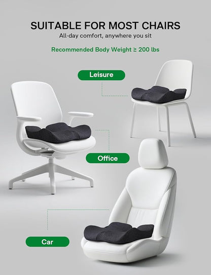 Seat Cushion, SC 150B Seat Cushions for Office Chairs, Car Seat, Wheelchair - Sciatica & Tailbone & Coccyx Pain Relief Pillow for Driver Sedentary People（Size:19.6 * 16.6 * 3.7 in-Black）
