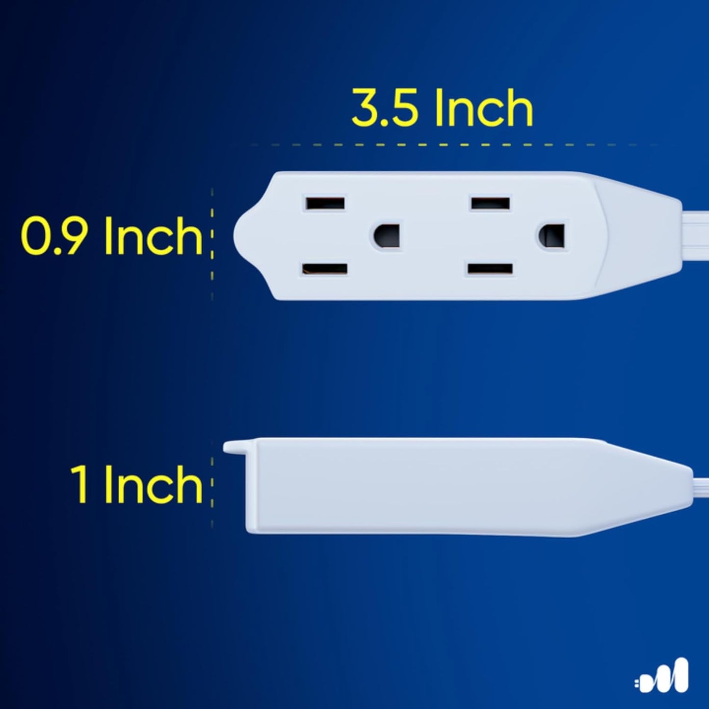 Maximm Cable 15 Ft 360° Rotating Flat Plug Extension Cord/Wire, 16 AWG Multi 3 Outlet Extension Wire, 3 Prong Grounded Wire - White - UL Certified