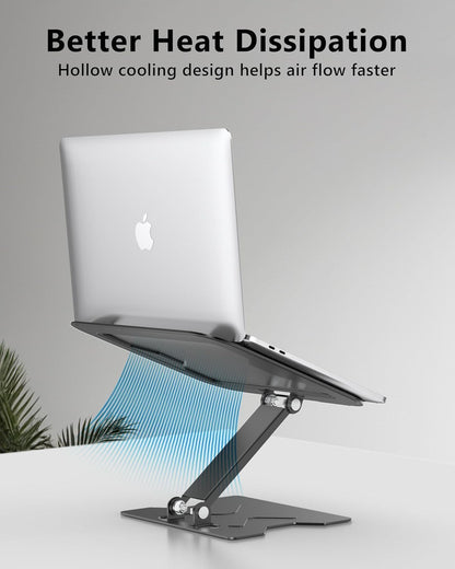 Adjustable Laptop Stand for Desk, Metal Foldable Laptop Riser, Portable Laptop Holder Mount, Ventilated Cooling Computer Notebook Stand for MacBook Air Pro, All 10-16'' Notebooks Laptops, Black
