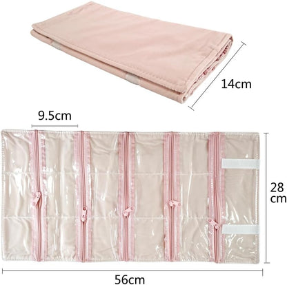 Travel Jewelry Roll Bag Portable Organizer Pouch With Grids&PVC Cover Storage Bags for Necklace, Bracelet, Bracelet,Ring, Badge, Pendant