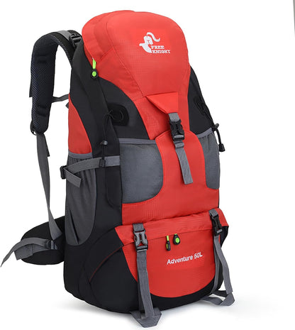 Bseash 50L Hiking Backpack, Water Resistant Lightweight Outdoor Sport Daypack Travel Bag for Camping Climbing Skiing Cycling (Red - No Shoe Compartment)