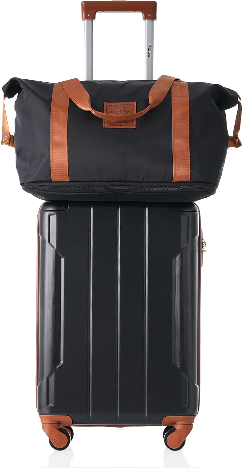 Merax Luggage Set 3 Piece Carry on Luggage, Lightweight Durable Suitcases with Spinner Wheels, Corner Guards (Black Brown, 20inch)